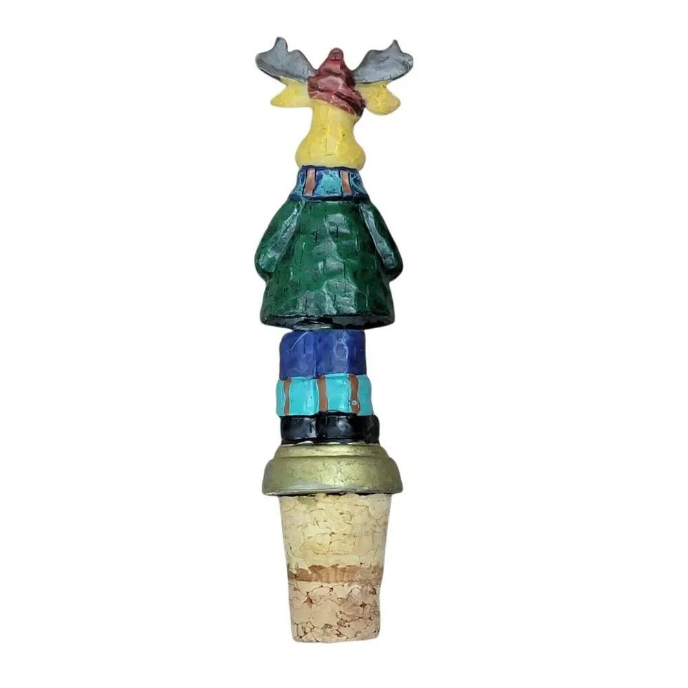 VTG 2000s Christmas Wine Bottle Stoppers Set 2 Pc Santa Reindeer Bobblehead Gift